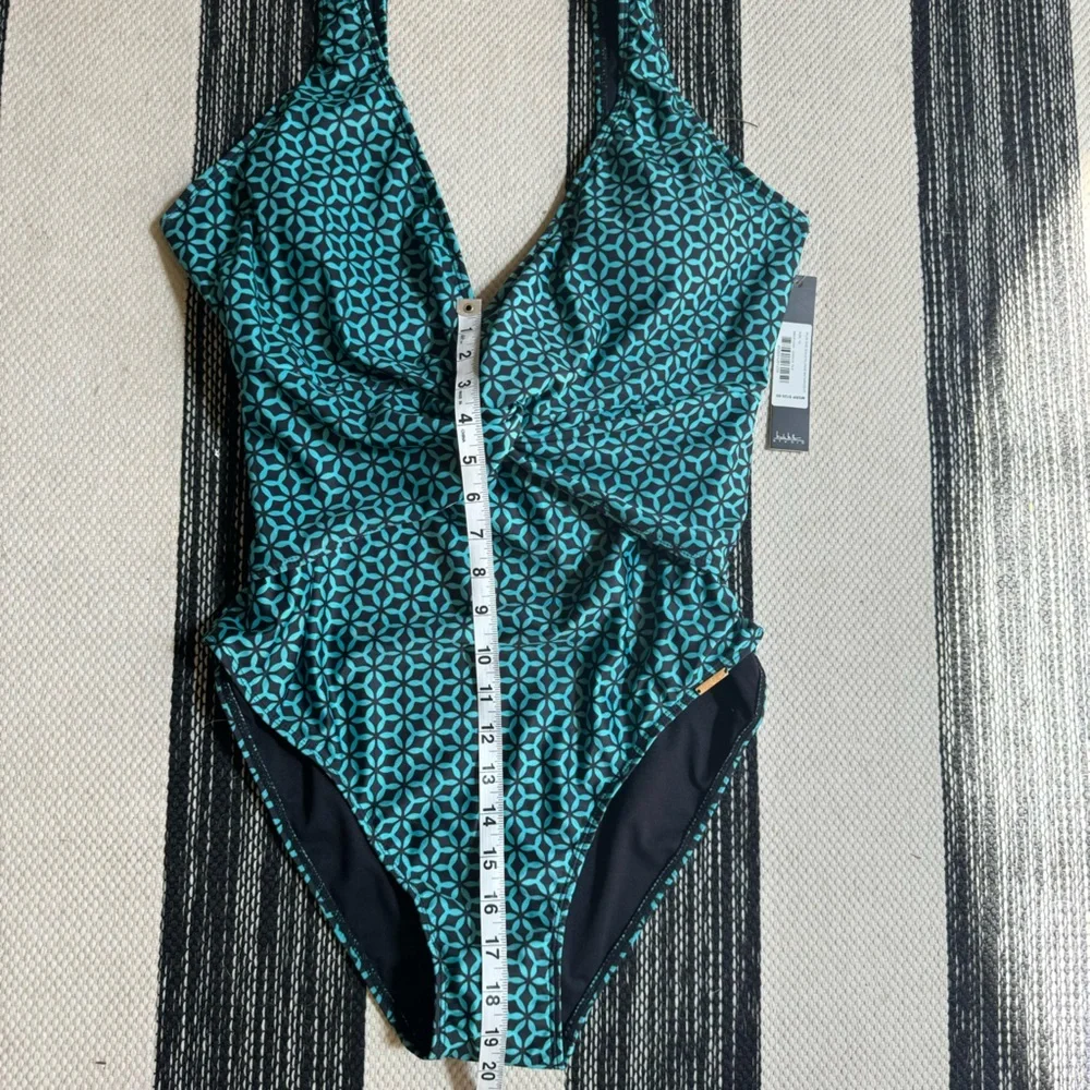 Nicole Miller New York Womens One Piece Twist Front Plunge in Green Tile Size 1x